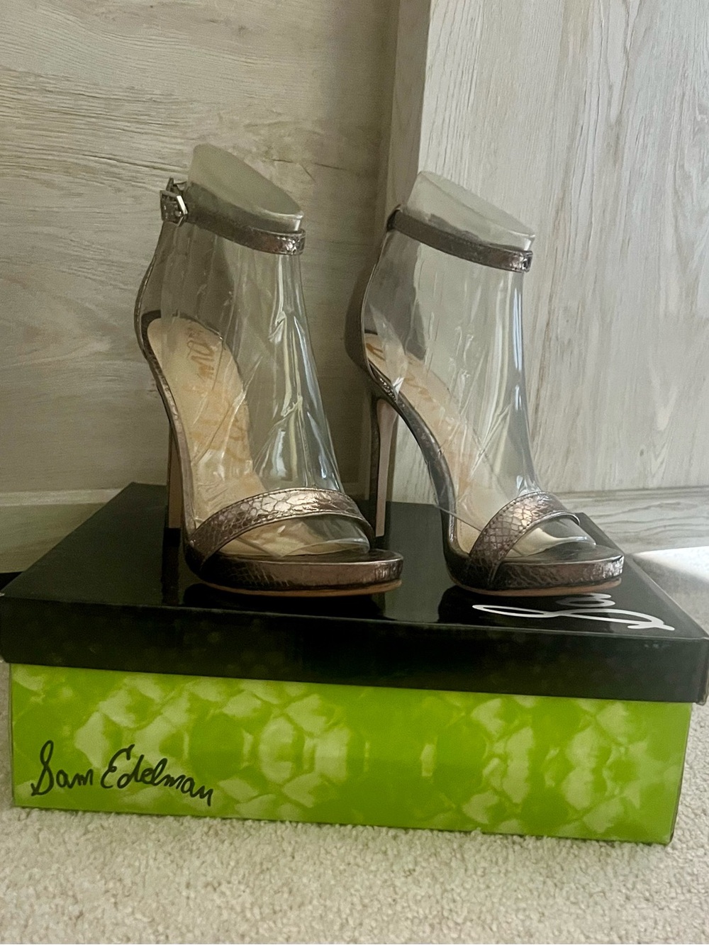 Sam Edelman Metallic Pewter High Heel Sandals with Ankle Strap Size 5 - Picture 2 of 4
